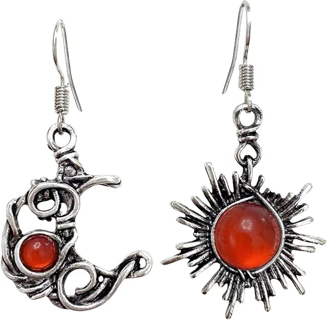 Vintage Style Silver Sun and Moon Hook Silver earrings for women gifts for women silver drop earrings