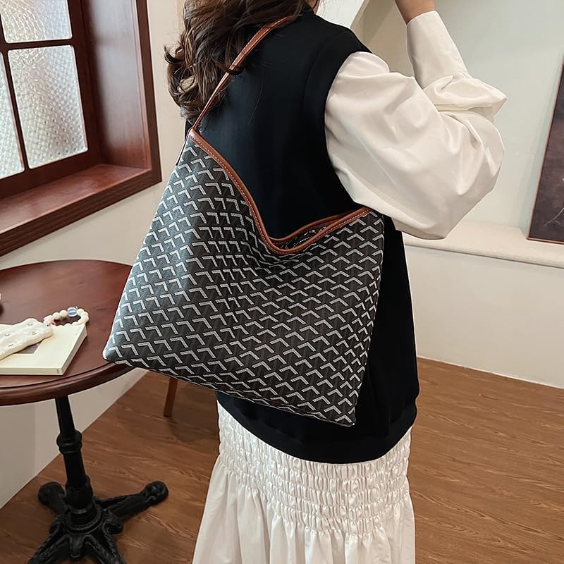 Stylish Women's Tote Bag with Geometric Pattern, Trendy Large Shoulder Bag Purse for Women