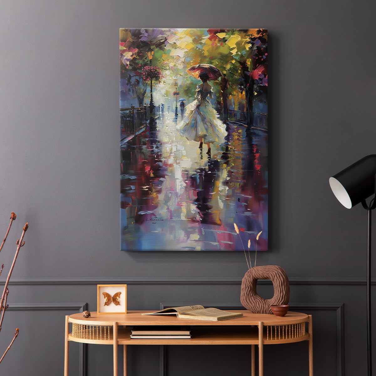 Renditions Gallery Abstract Pastel Paintings Illustrative White Dress Woman Roaming in Spring Canvas Wall Hangings for Bedroom Office Kitchen - 24" X 36" LT565