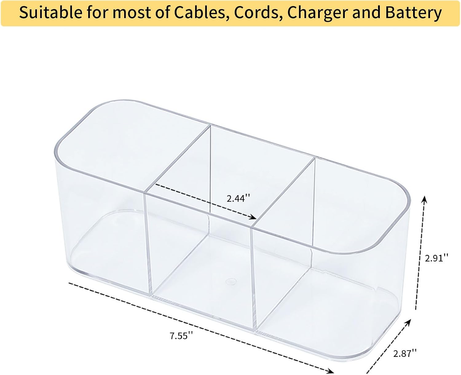4 Pack Cord Organizer Box for Desk Drawer, Plastic Cable Storage Case with Wire Ties, Clear Home Office Supplies Container for Phone Charger, Art Crafts and bathroom Accessories