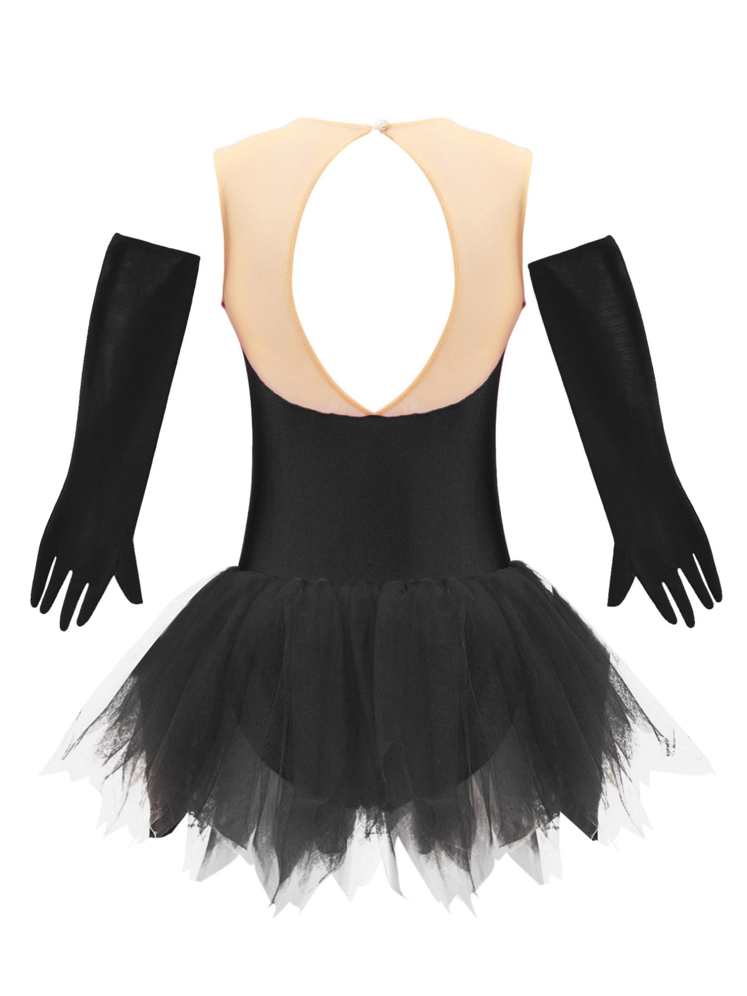 easyforever Kids Girls Shiny Sleeveless Figure Roller Ice Skating Dress Floral Patchwork Mesh Tutu Dress with Gloves Black 14 Years