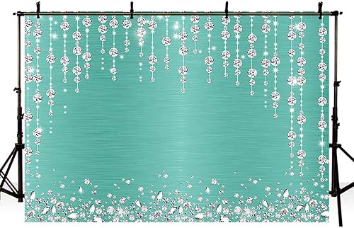 Miniatura 4 de Sendy Telón de fondo de cortina de diamantes turquesa de 8 x 6 pies para fotografía, decoración de fiesta de cumpleaños, boda, despedida de soltera,