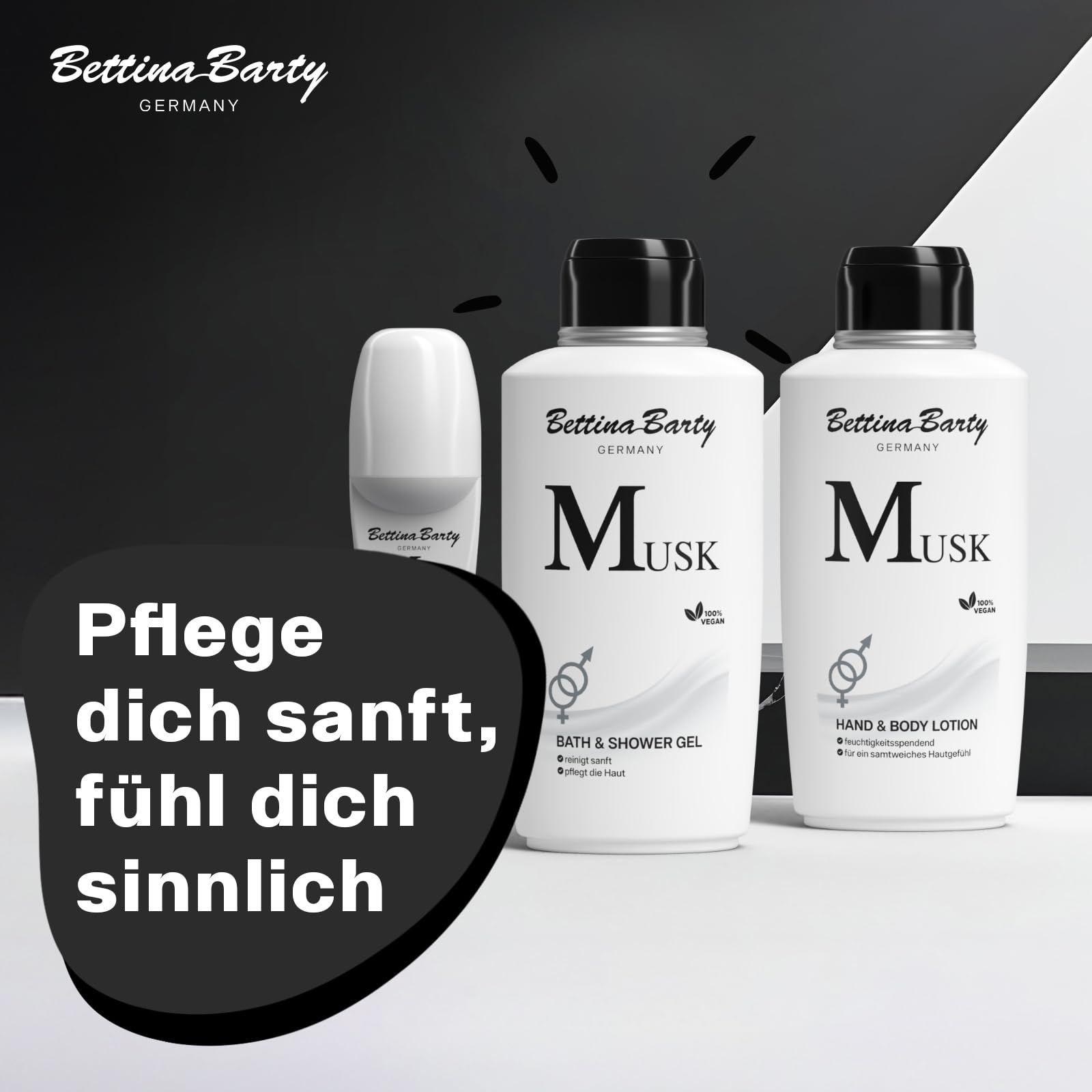 Bettina Barty Musk Bath & Shower Gel 12 x 500 ml – Duschgel mit sinnlichem Moschusduft – Feuchtigkeitsspendende Pflege für alle Hauttypen