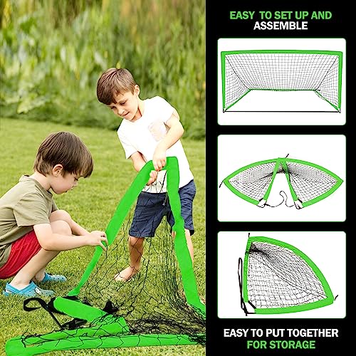 1 Pack 9x5 FT Pop Up Soccer Goal, Portable Soccer Goal Net for Backyard, Indoor and Outdoor, Soccer Net with Stakes for Kid, Toddler, Youth, Adult, Green-Over 6 Years Old