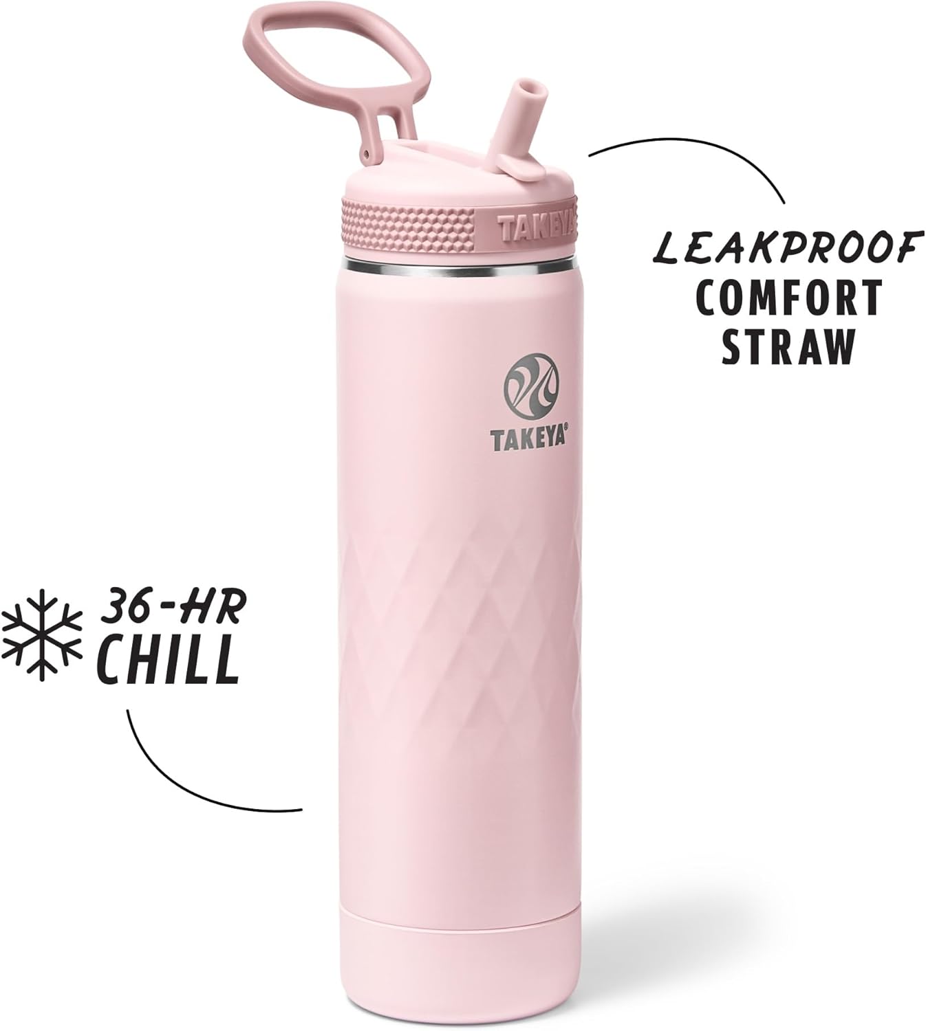 Takeya Sport 22 oz Triple-Insulated Stainless Steel Water Bottle, Straw Lid – Leakproof, Sweatproof, BPA-Free, Keeps Drinks Cold 36 Hrs, Hot 14 Hrs – Peony - Image 2