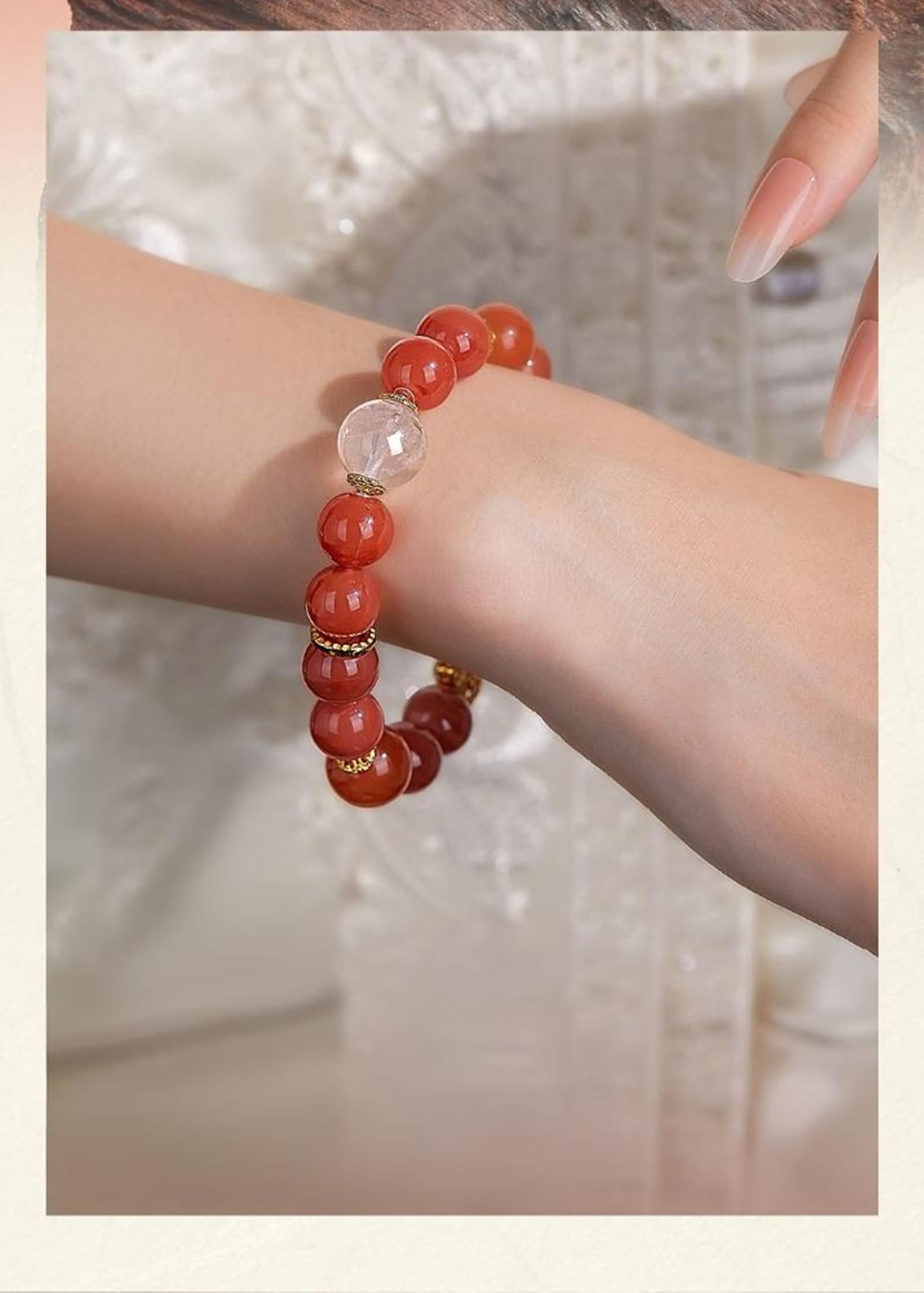 Zartes Armband, Armbänder Damen Elegant mit 11-12mm Achat und Kristall Gelbgold Mama Geschenk