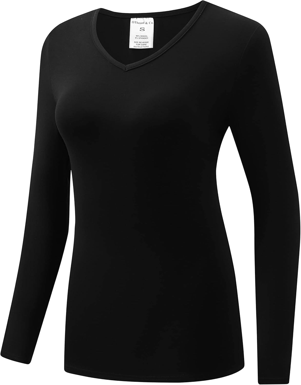 OThread & Co. Women's Long Sleeve T-Shirt Comfy V-Neck Shirts Basic Stretch Layer - Image 2