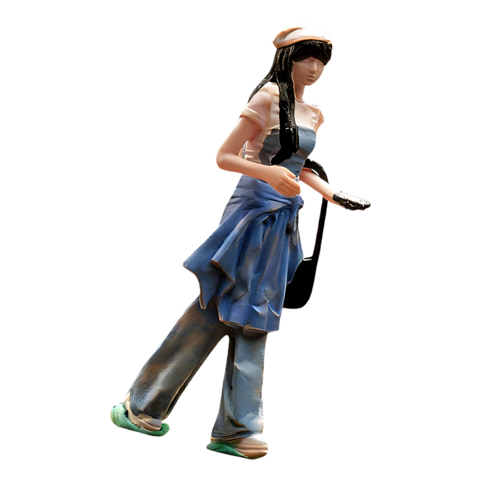 Ekoama 1/64 Scale Realistic Berets And Jeans Girl Miniature Resin Figurine For Model Train Architectural Scene And Collectible