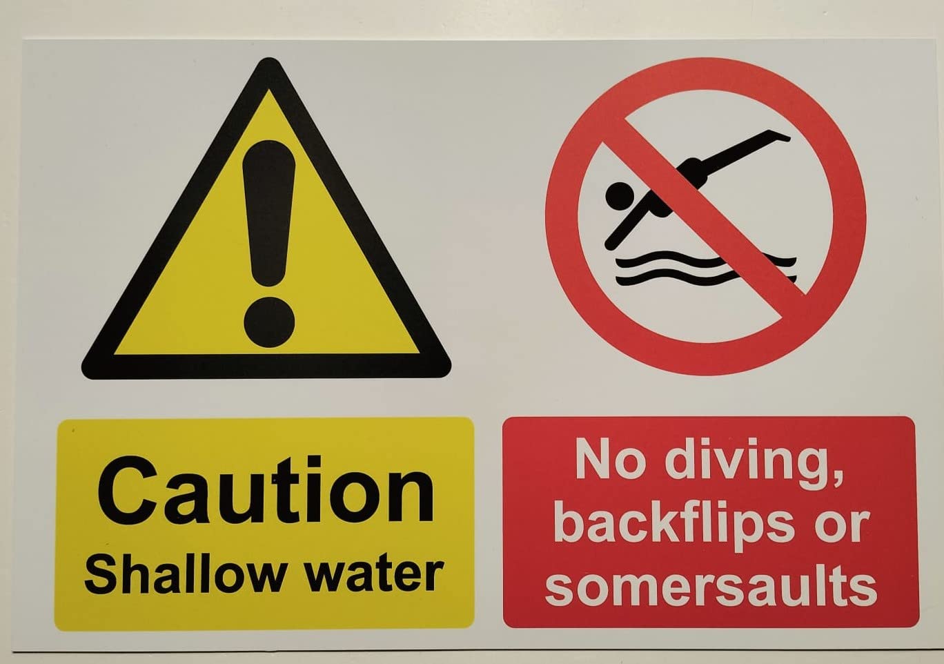 Kpcm Display Ltd Caution Shallow Water No Diving, Backflips, Or Somersaults Safety Sign - 1Mm Plastic Sign (600Mm X 400Mm)