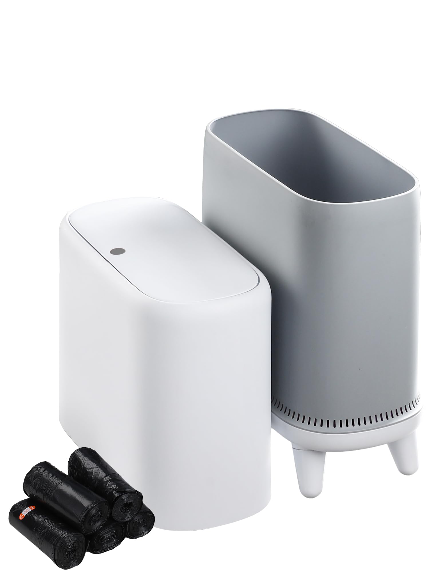 LEGUO Slim Touch Top Bathroom Bin with Lid, White, Raised Legs 18L