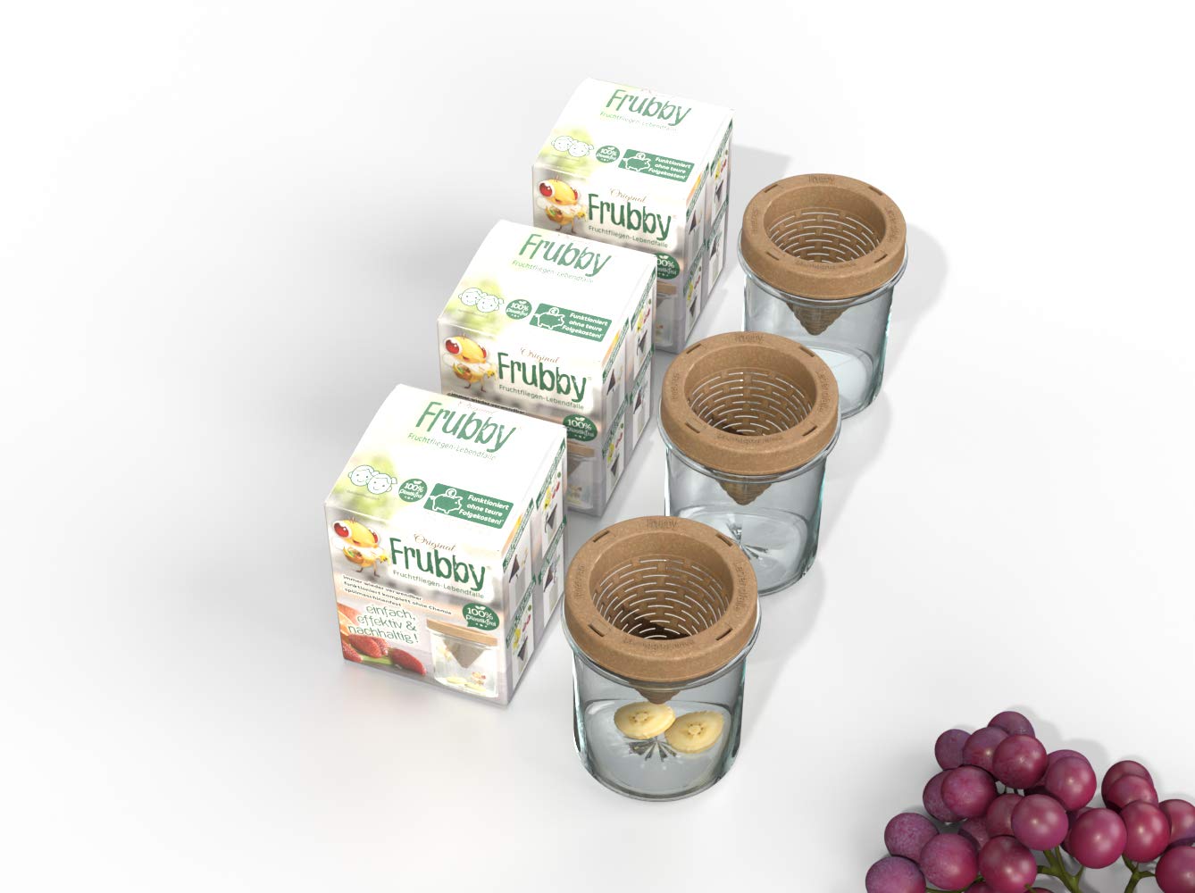 Die nachhaltige Fruchtfliegen-Lebendfalle - geeignet für Taufliegen Obstfliegen Essigfliegen - wiederverwendbar - spülmaschinenfest - 100% plastikfrei - ohne Chemie (3'er Pack)