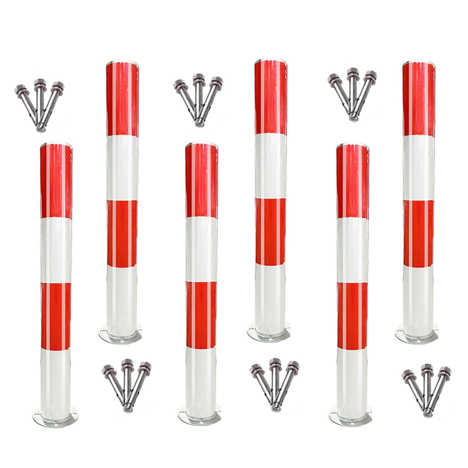 WDSOPK Traffic Safety Cones, Safety Bollard Post Parking Barrier, 2 4 6 Packsdelineator Post with Expansion Bolts & Reflective Collars for Drivewaygs, Steel Road （6packs-75cm/29.5）
