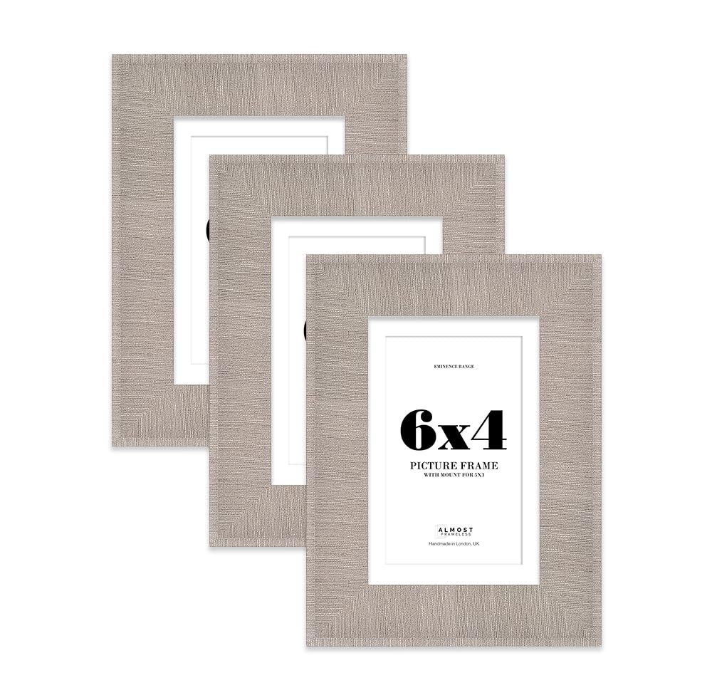 6x4" Grey Picture Frame with 5x3" Mount - Shabby Chic Photo Frame with Distressed Finish, Wall Hooks and Kickstand, 32mm Edge - 3 Pack