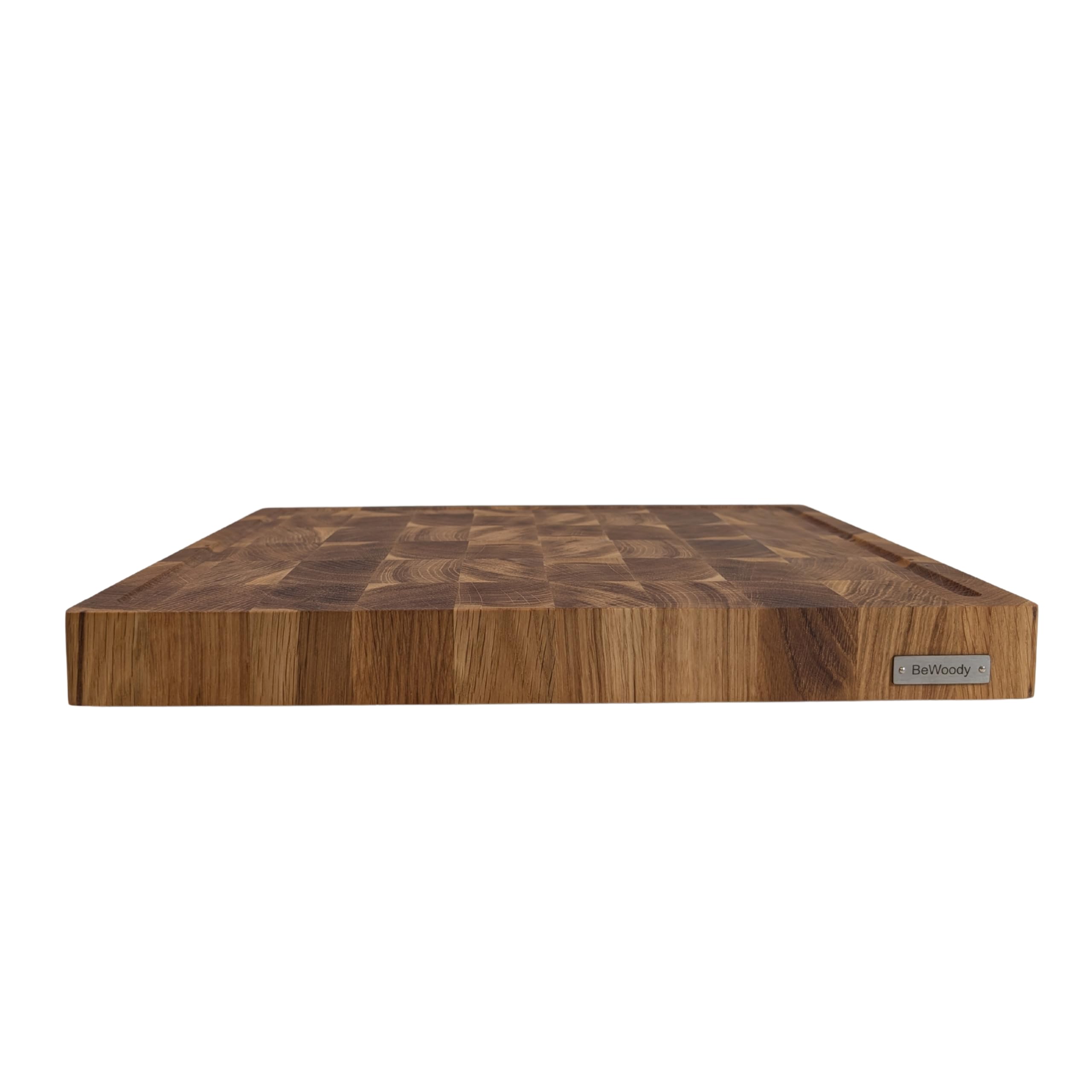 Premium Hackbrett Stirnholz Schneidebrett Eiche – Hackblock 40x30x4 cm – Großes Holzbrett mit Saftrille & rutschfesten Füßen – Tranchierbrett für Küche & Fleisch