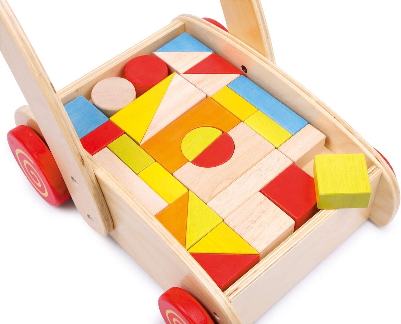2695 Carrello primi passi Cubetti small foot in legno, con scomparto per blocchi di legno, si allena la comprensione del colore e della forma, a partire da 1 anno