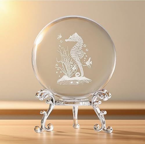 Pisapapeles de bola decorativa de cristal 3D con soporte gratuito, esfera de grabado de arte de vidrio para exhibición y decoración (caballito de