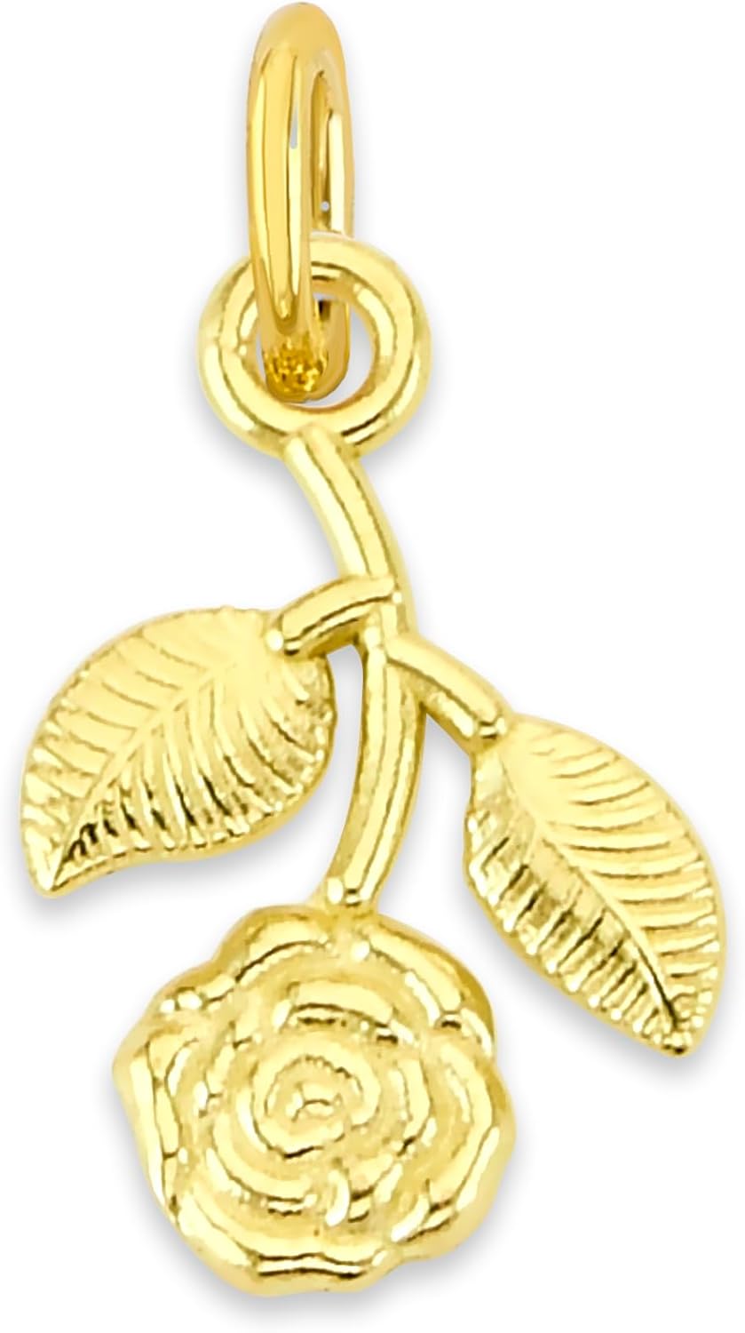 Solid Gold Hanging Rose Microcharm in 10k or 14k, Dainty Cute Flower Charm Symbol with Clasp