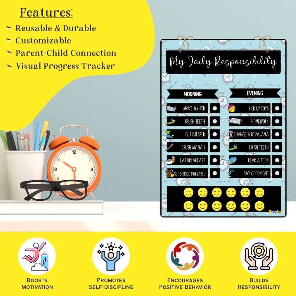 Zooplay India My Responsibility Chart- Good Habit Chart for Kids & Teens - Reusable Behavior Tracker with Smilies, I For Age 3-12 year I Reward chart I good habit tracker - Image 4 thumbnail