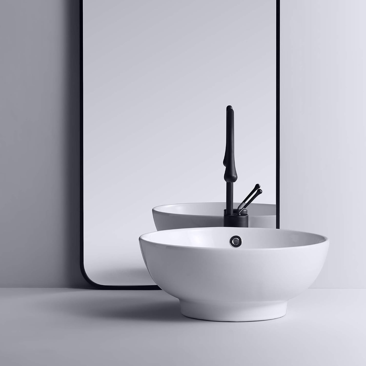 Eridanus Bathroom Vessel Sink with Pop-Up Drain, 16.8" x 16.8" Round Above Counter Bathroom Sinks, Ceramic Modern Countertop Basin Bowl Art Washbasin