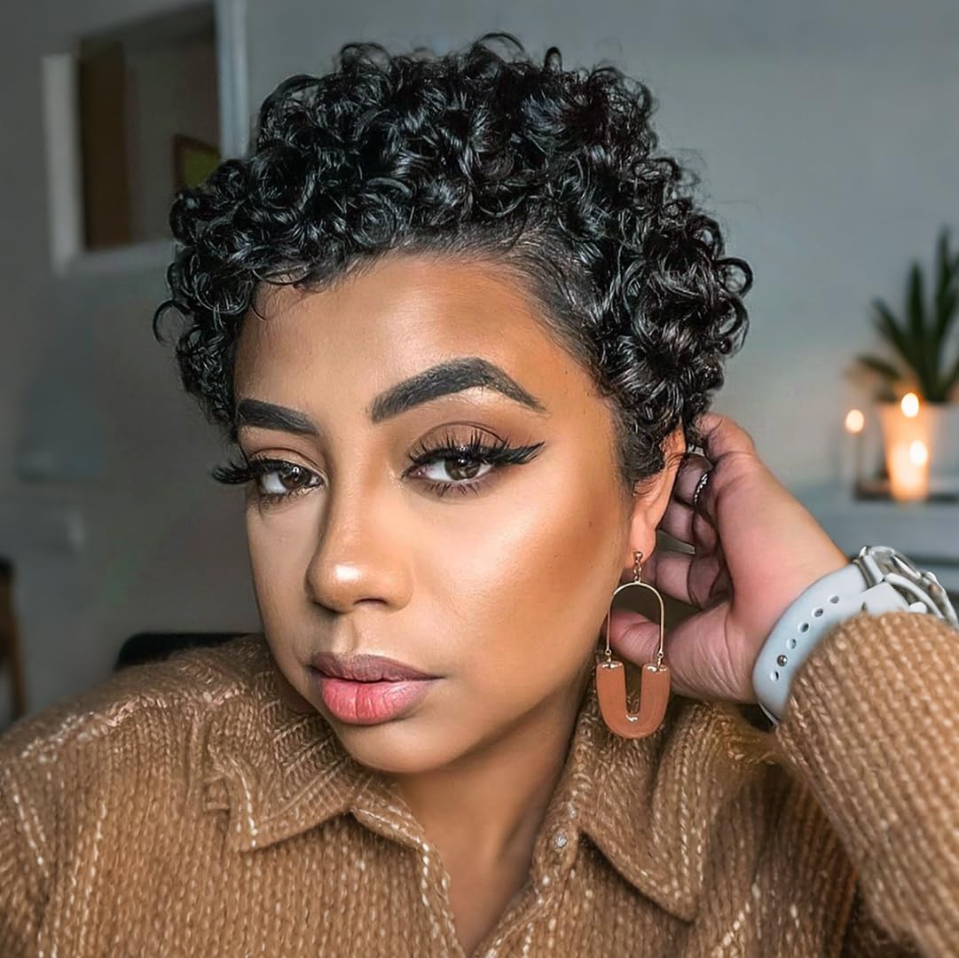 Short Afro Curly Pixie Cut Wig Synthetic Short Curly Wigs for Black Women Afro Curly Hair Wig