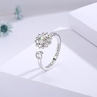 Vista 22 de Fidget Spinner Anxiety Rings for Women: Sterling Silver Lotus Moon Star Sunflower Ring Stress Relieving Calm Ring Jewelry Gifts for Daughter