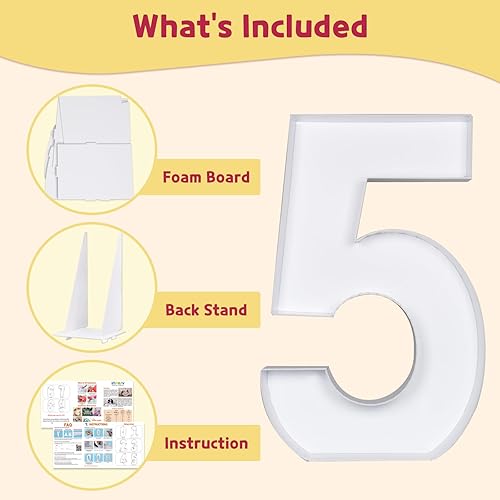 Miniatura 5 de imprsv Números de mosaico de 3 pies para globos, marco de números de mosaico de globos, número de marquesina, decoraciones de cumpleaños 5, 15, 25,