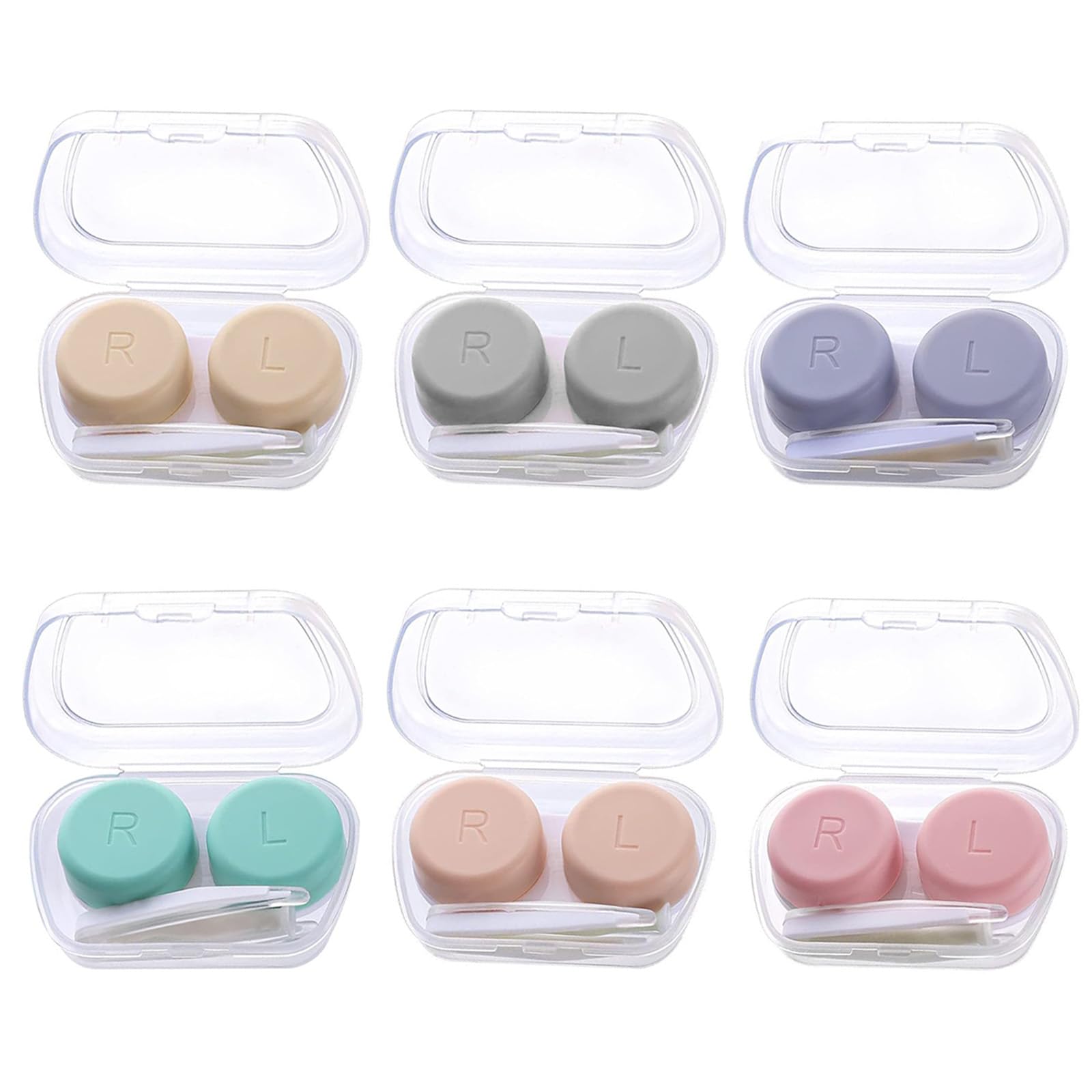 GZCXQ 6 Pack Contact Lens Cases, Portable Contact Lens Case, Contact Lens Case Left/Right Eyes Contact Lens Holder, Contact Lenses Case Box with Storage Box Tweezers Wearing Stick