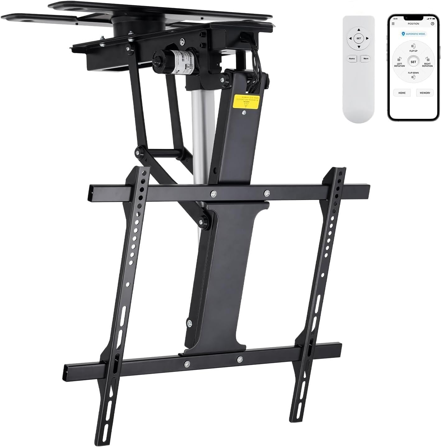 Sponsored Ad - TOPSKY Electric Adjustable Flip Down Swiveling TV Mount with Remote and App Controller, Large Motorized Ceiling Mount for 32 to 75 Inch Flat and Curved Screen TVs (Black)