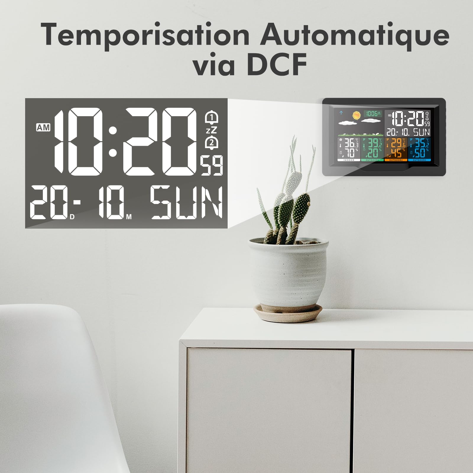 jely Wetterstation Funk mit 3 Außensensor Farbdisplay Funkwetterstationen Innen Thermometer Hygrometer Außen Termometerstation Funk Wetterstation mit Wettervorhersage, Temperatur, Luftfeuchtigkeit