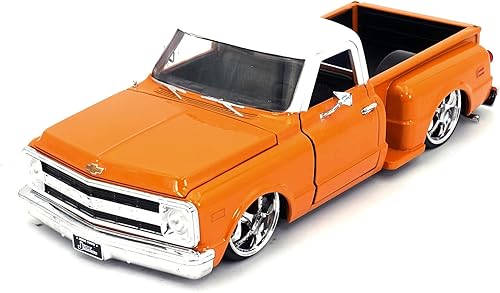 MiJo Exclusives Jada Toys 124 1969 Chevrolet C10 Stepside - Naranja con tapa blanca - Just Trucks - 34305