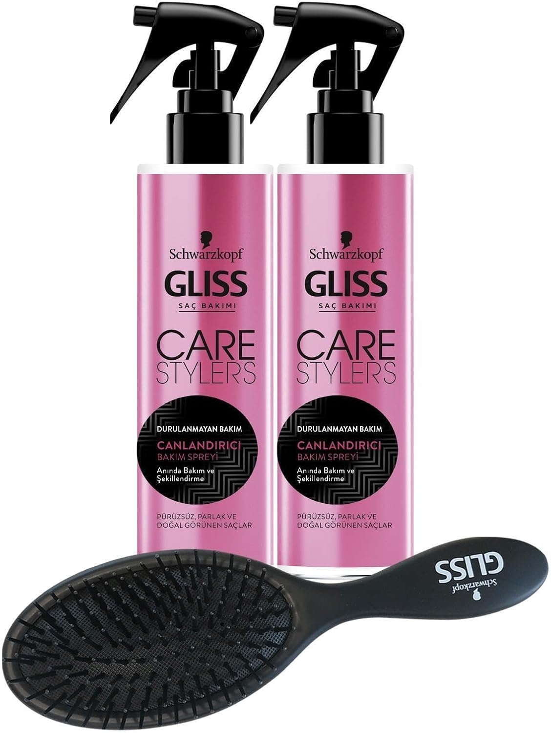 Schwarzkopf Gliss Care Stylers Canlandırıcı Saç Bakım Spreyi, 2 Adet, Saç Fırçası Hediyeli Set SET.HNKL.1295