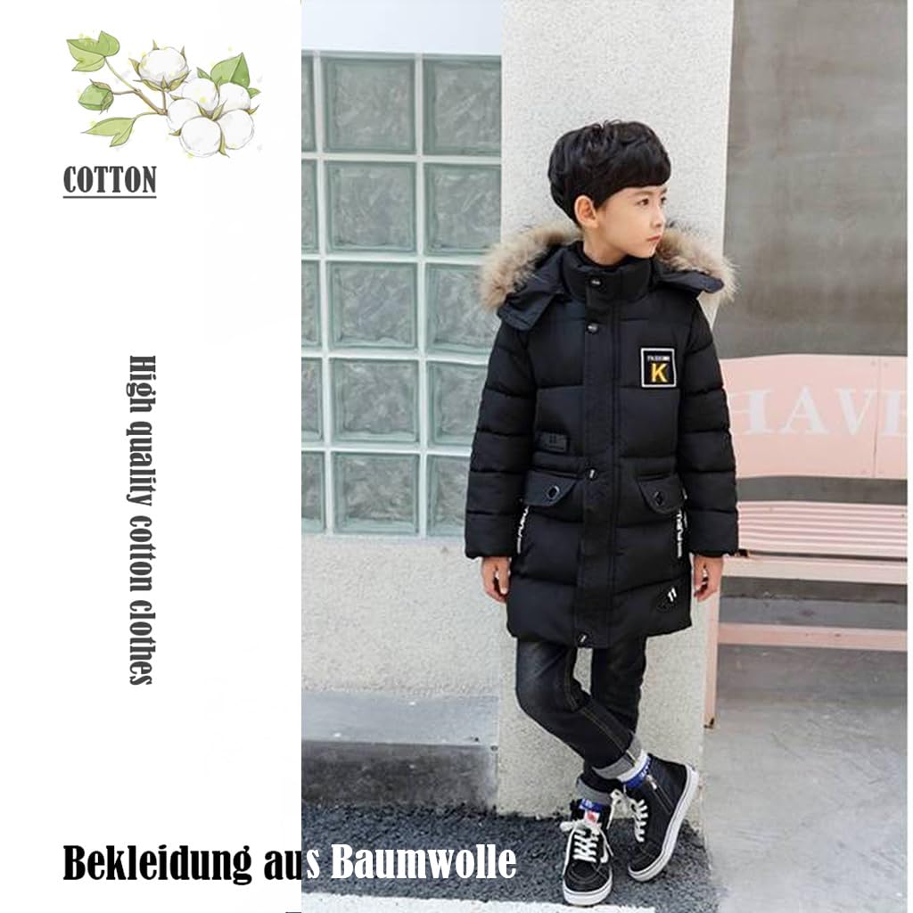 linboo Manteau Enfant Garçon Doudoune Doublure Polaire Chaud Veste d'Hiver à Capuche Fourrure Blouson Matelassé Epais Parka