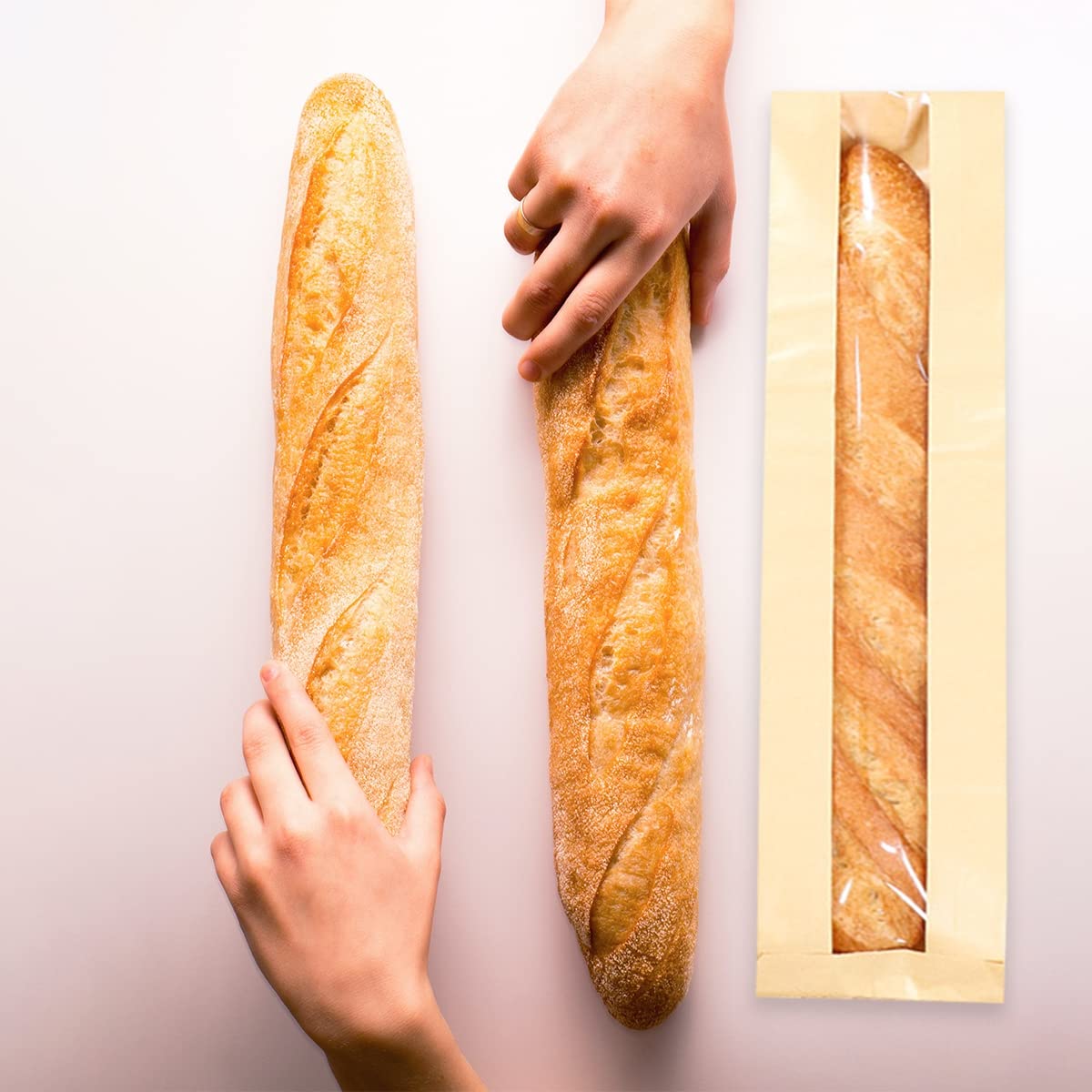 Lot De 50 Sacs à Pain Français Avec Fenêtre En Papier Kraft, Sacs De Rangement Pour Pain, Baguettes Pour Pain Fait Maison Avec Joint Autocollant (61 X 11 X 4,6 Cm) (papier