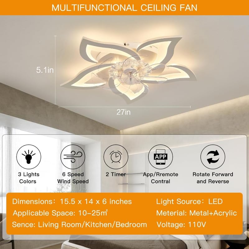 27-Ceiling-Fan-with-Lights-Remote-Control-Ceiling-Light-Fixture-6-Speeds-3-Colors-Low-Profile-Ceiling-Fan-with-Light-Modern-Ceiling-Fan-Flush-Mount-Ceiling-Fans-for-Living-RoomWhite