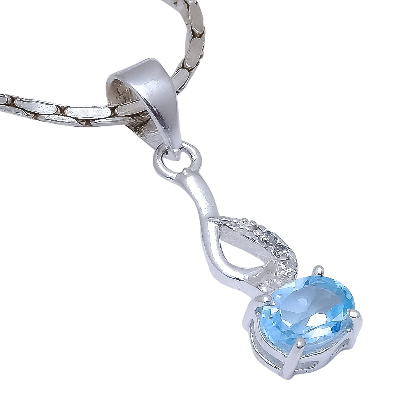 Blue Topaz, White Topaz Gemstone 925 Sterling Silver Pendant (1.4 gm)-image-42