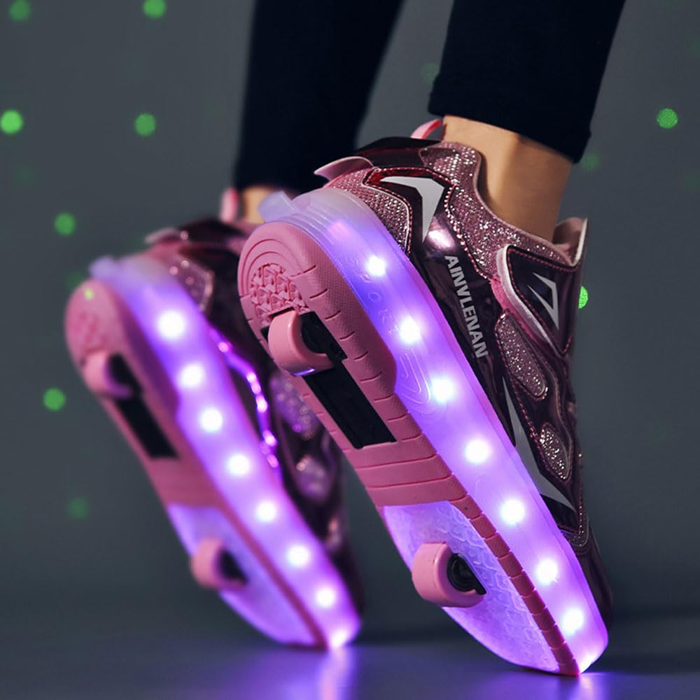 Hiseng Chaussure Roller Fille 27-40EU, Basket Roller pour Enfan Chaussure a Roulette Garcon Chaussure a Roulette Fille Garçons Chaussures Roller Roues Basket a Roulette Adolescents pour Extérieur