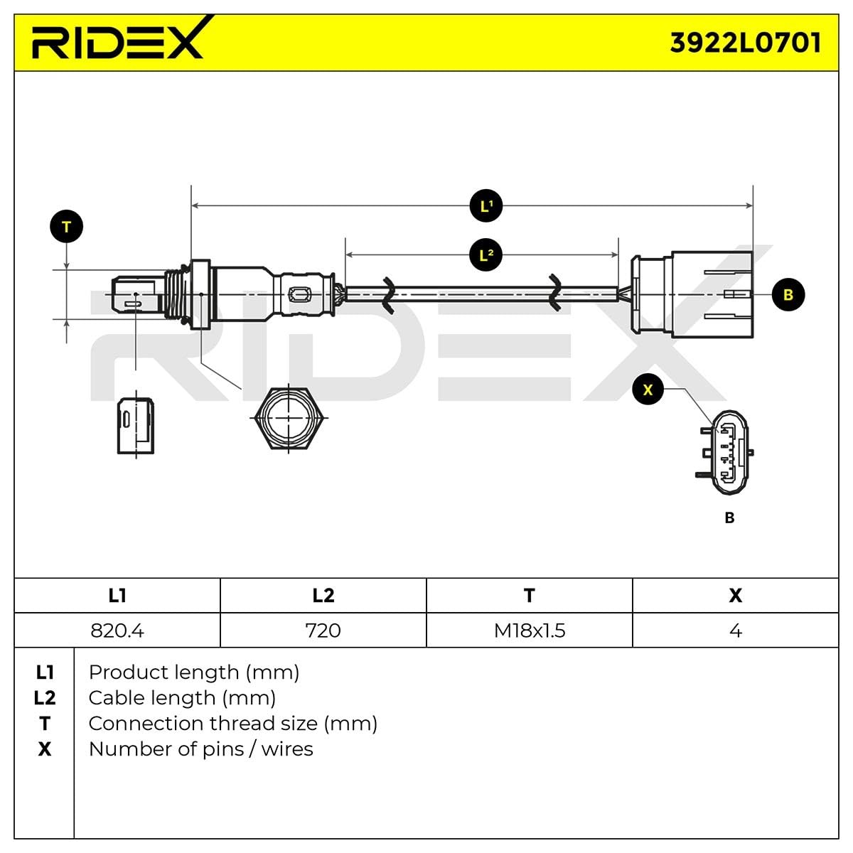 RIDEX 3922L0701 Sonda lambda per FIAT 500 (312) Panda Schrägheck (312_, 319_)