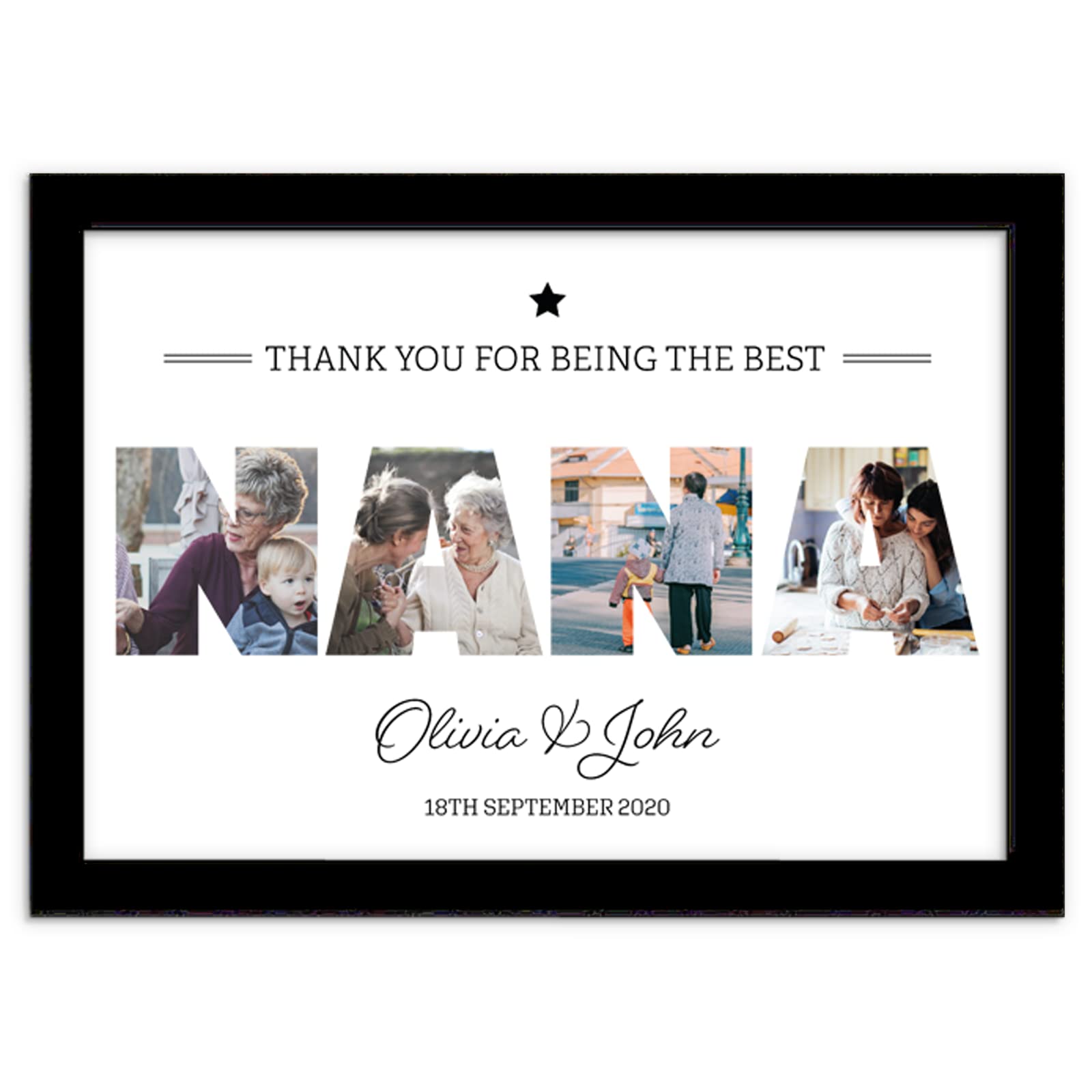 A4 Nana Personalised Photo Collage Framed Black