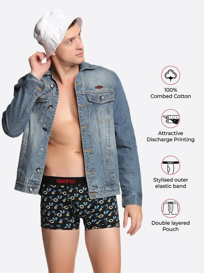 Image of Genx Jazz Printed Trunk - Elegant, Trendy&Comfortable, 100% Combed Cotton Men's Underwear(Colors&Print May Vary)