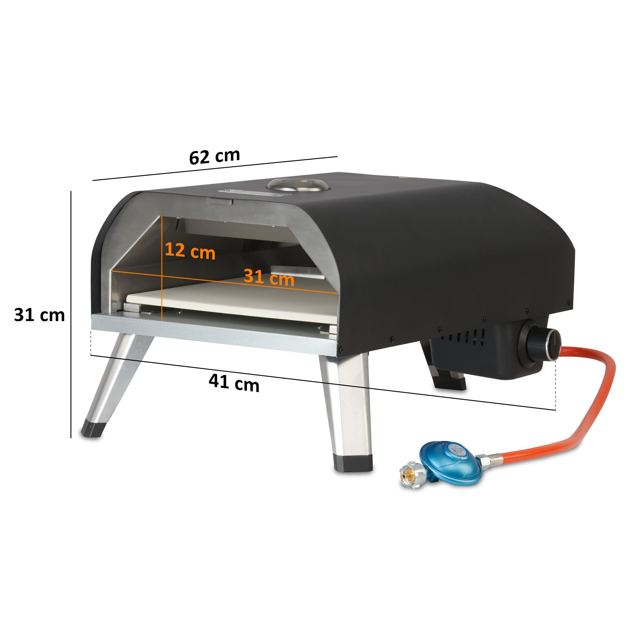 BBQ-Toro Gas Pizzaofen mit Thermometer, mobiler Pizza Ofen | 4 kW, mit Pizzastein | Gasofen, Outdoor Pizzaofen, Gasgrill Camping, Pizzaofen Gas Outdoor