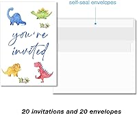 Vista 3 de Soiceu Juego de 20 invitaciones para fiesta de tercer cumpleaños con sobres de dinosaurio 3-Rex de acuarelas