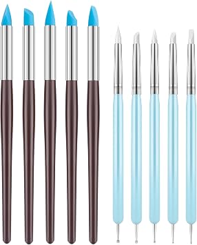 UUSYCUN 10PCS Silicone Clay Sculpting Tool, 2-Way Clay Shaper & Sculpter Brushes Tools for Modeling, Dotting, Polymer Clay, Pottery Crafts, Nail Art, Rock, Blending, Drawing, Air Dry Clay, Ceramics