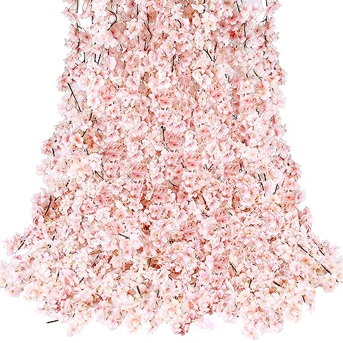 Sggvecsy Cherry Blossom Garland Artificial Cherry Flower Vines 6 Pack Hanging Silk Flowers Garland for Home Wedding Garden Party Arch Office Decor (Pink) - 6pcs - Pink