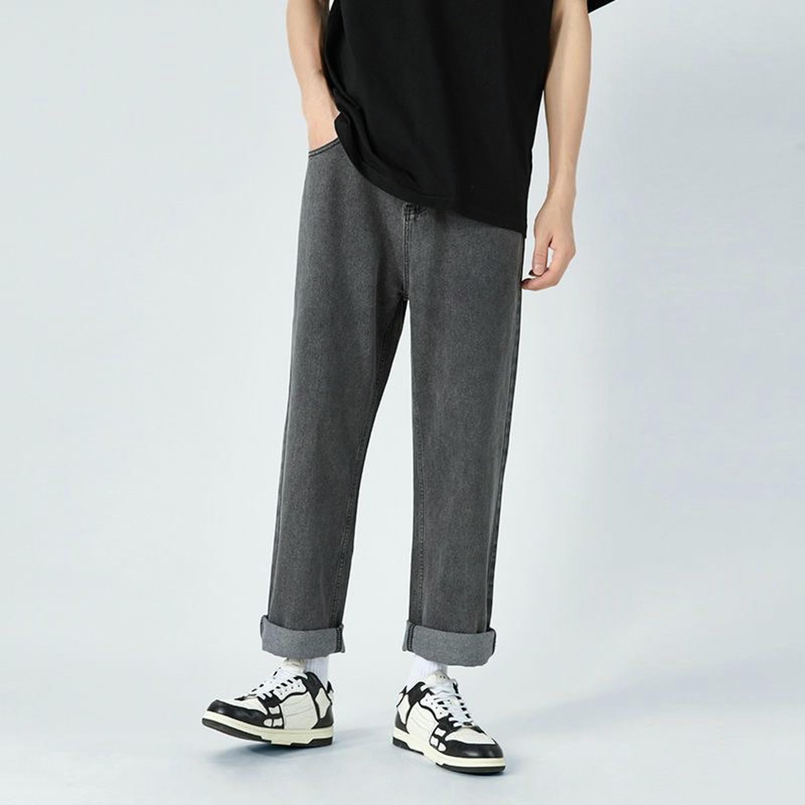 Dżinsy z otworami retro dżinsy męskie na lato, cienkie, luźne, proste, uniwersalne trendy, szerokie nogawki, do noszenia na co dzień, jasnoniebieskie, XL