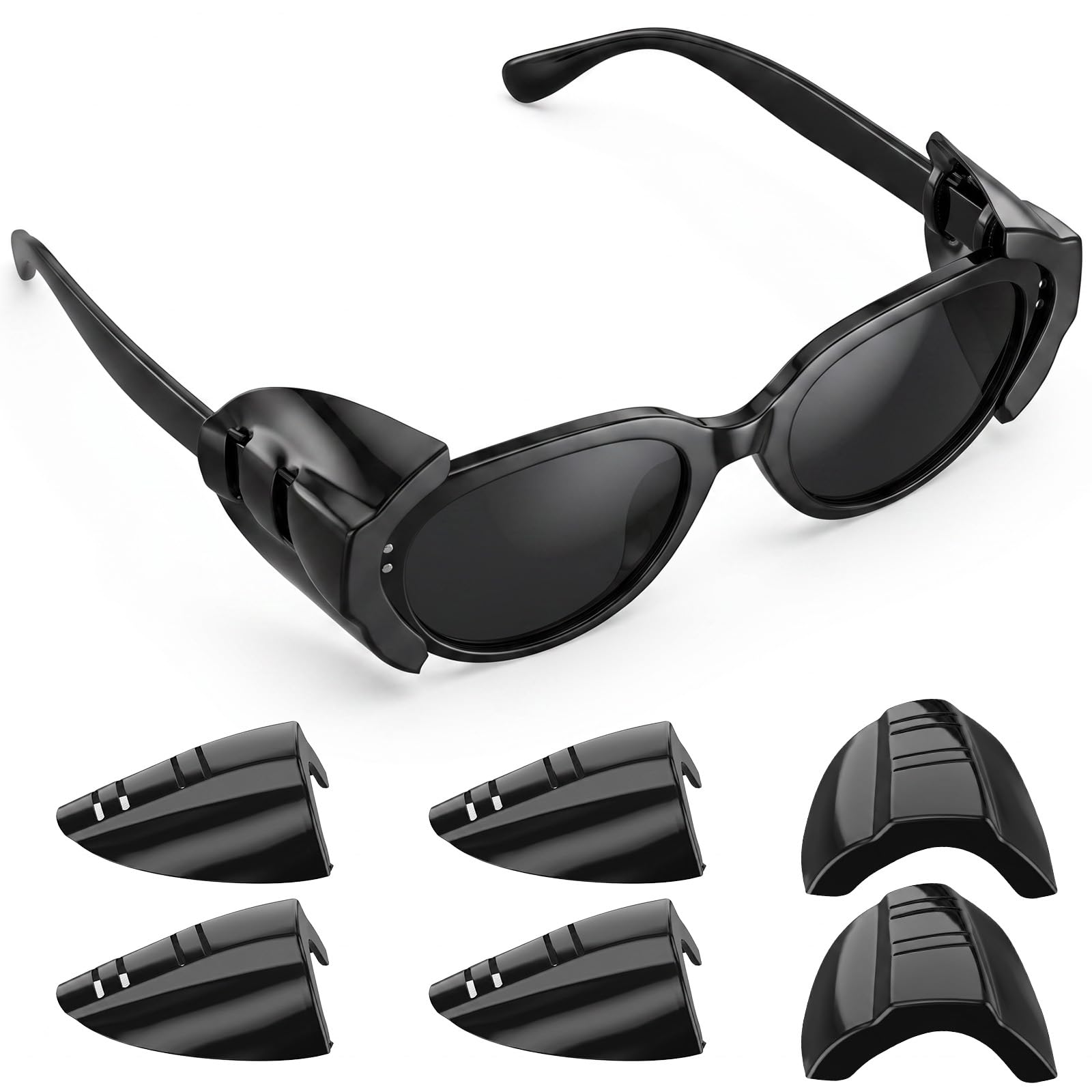 Gjinxi 3 Pairs Side Shields Safety Glasses Black Slip on Protective Eyewear Shields Anti Fog Stylish Comfortable Protection Covers Fits Prescription Small to Large Eyeglasses Adult Men Women Nurses