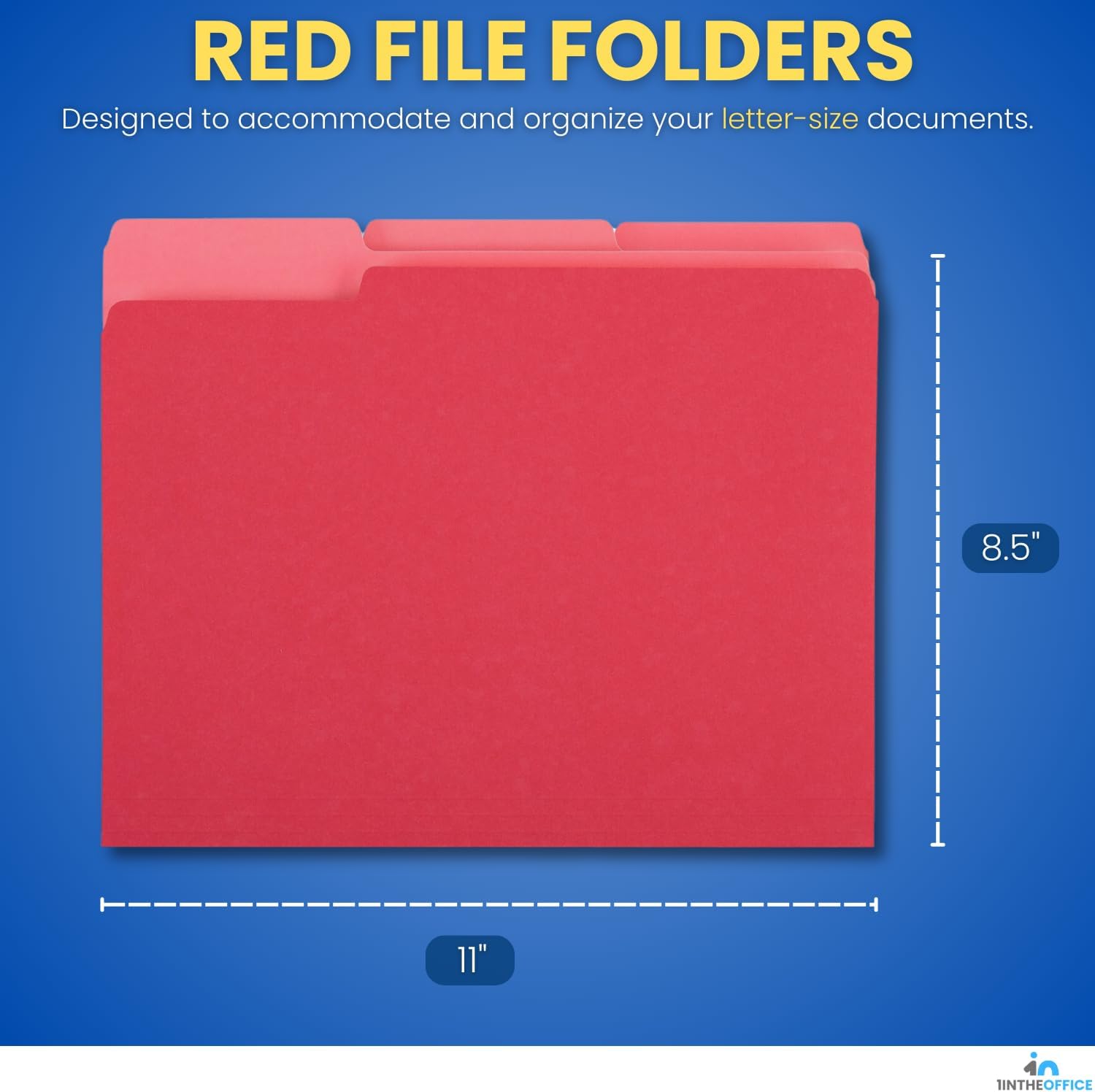 1InTheOffice Red File Folders Letter Size 1/3 Cut, Red Folders,100/Pack