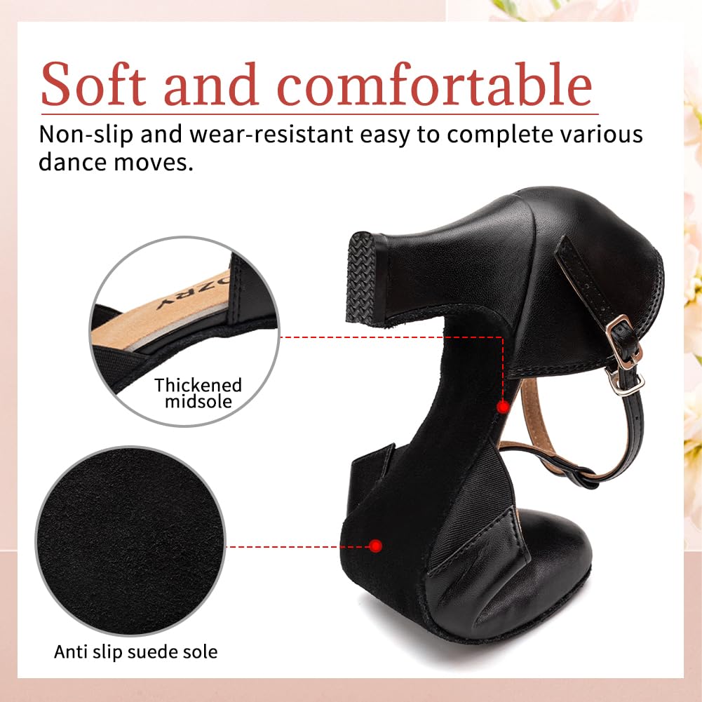 Zapatos de Baile Mujer Salsa y Bachata Cerrados Tango Zapatos de Baile Tango Profesional de Salon con Tacón de 6cm Suela de Ante