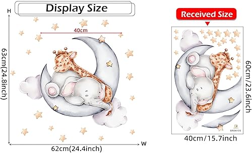 Miniatura 4 de Calcomanías de pared con diseño de jirafa de elefante y elefante, diseño de luna y estrellas de sacinora para decoración artística de decoración