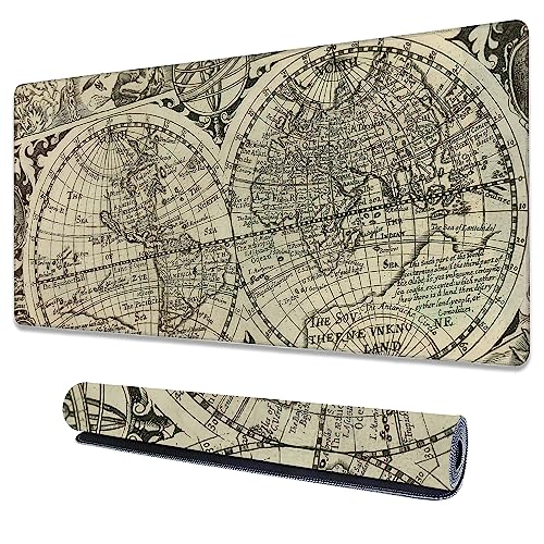 Uiaoiais Grand tapis de souris étendu avec carte du monde ancien, grand tapis de souris de jeu, grand tapis de clavier étendu, tapis de bureau imperméable et antidérapant pour bureau à domicile et