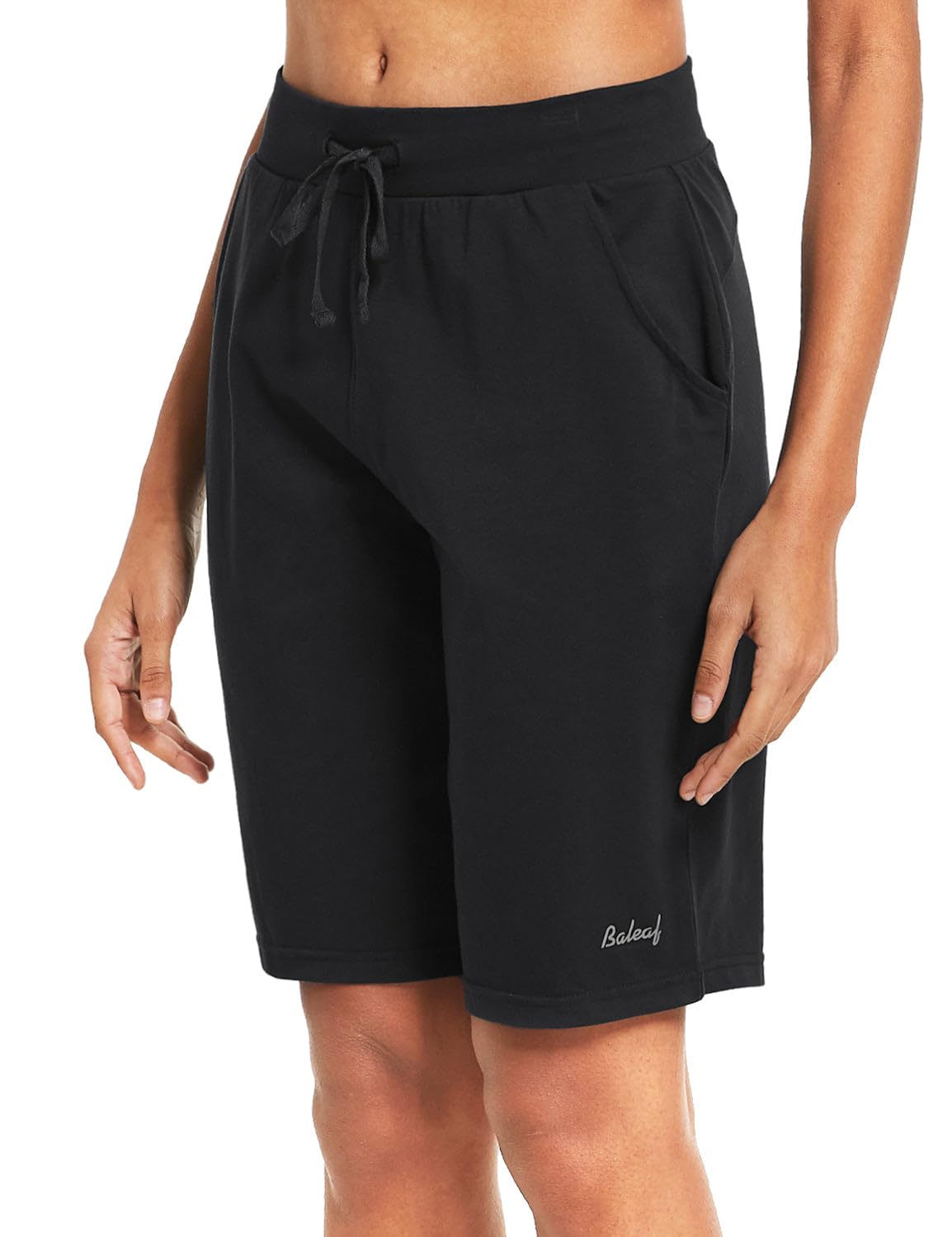 baleaf Bermudas de algodón para Mujer, de 25,4 cm, Pantalones Cortos Largos de algodón, para salón, Yoga, Caminar, Pijama, con Bolsillos